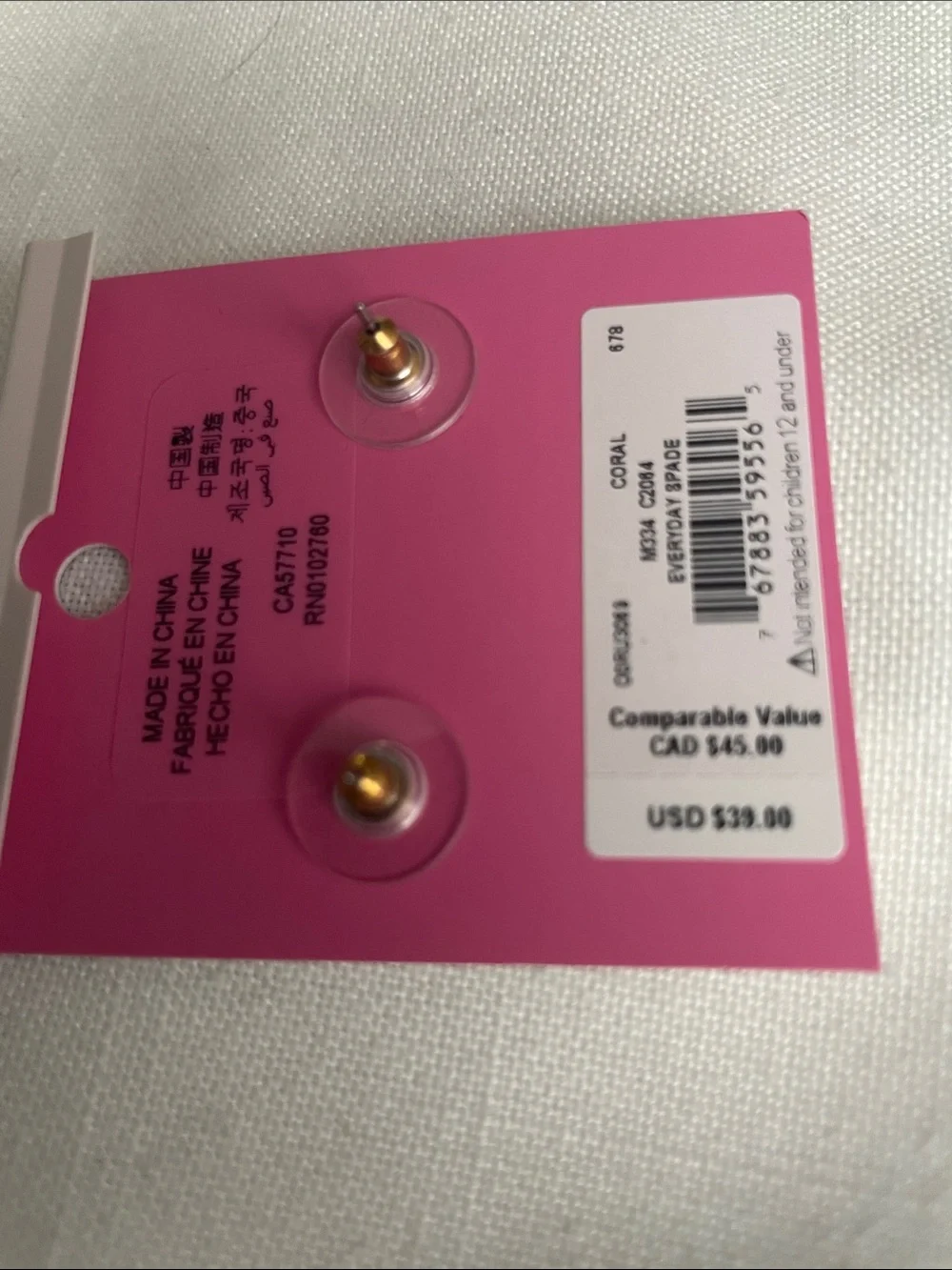 kate spade Pink Spade Icon Stud Earrings with Gold Trim NWT